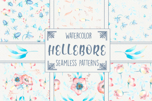 20 Seamless Patterns with Pink Hellebore