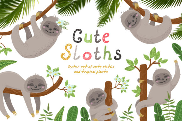 Cute Sloths and Tropical Plants: A Creative Design Collection for Every Project