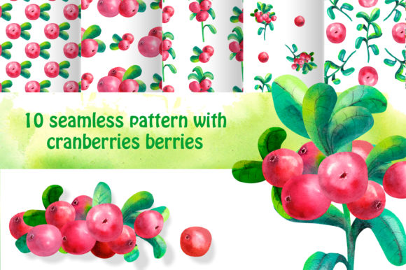 Seamless Patterns Cowberry Watercolor