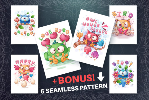Set Cute Bird for Print T-shirt